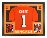 Ja'Marr Chase Cincinnati Signed Framed Orange Football Jersey JSA Hologram