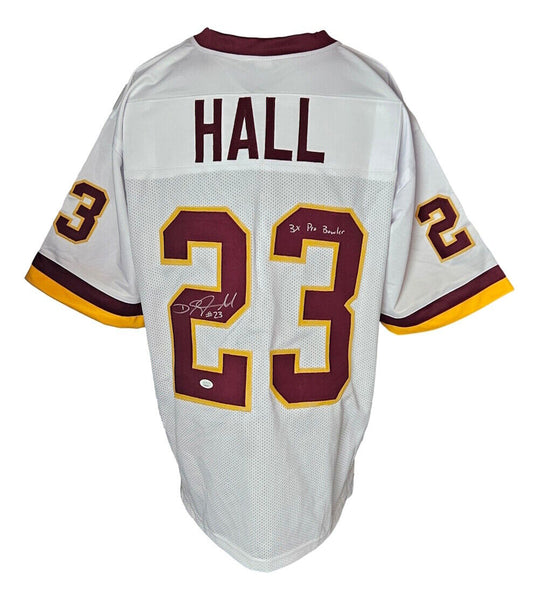 DeAngelo Hall Washington Signed White Football Jersey 3 Pro Bowl JSA Hologram