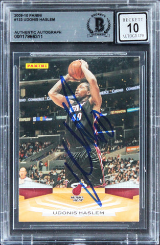 Heat Udonis Haslem Signed 2009 Panini #133 Card Auto Graded 10! BAS Slabbed