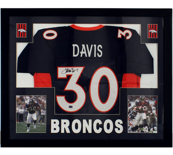 Terrell Davis Signed Denver Broncos Framed Blue NFL Jersey with "HOF 17" Inscrip