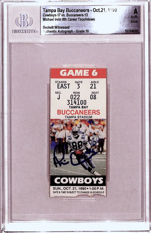 Michael Irvin Signed Dallas Cowboys Ticket Stub 10/21/90 Beckett Slab 43229