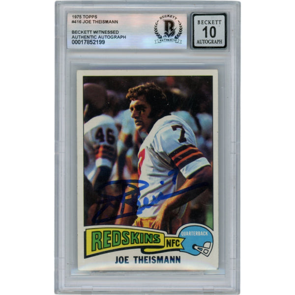 Joe Theismann Autographed 1975 Topps #416 Slabbed Trading Card Beckett 50356