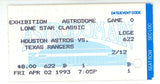 Texas Rangers Lone Star Classic 1993 Magazine Ticket Stub 4/2/93 vs Astros 56265