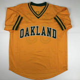 Autographed/Signed JOSE CANSECO Oakland Yellow Baseball Jersey JSA COA Auto