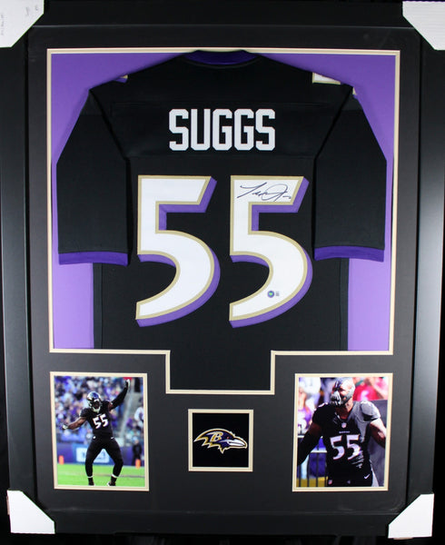 TERRELL SUGGS (Ravens black TOWER) Signed Autographed Framed Jersey Beckett