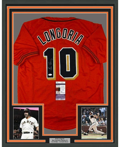 FRAMED Autographed/Signed EVAN LONGORIA 35x39 SF Orange Jersey JSA COA