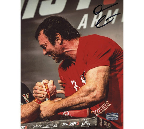 Devon Larratt Signed Unframed 8x10 Arm Wrestling Photo - Red Shirt