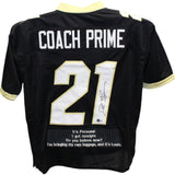 Deion Sanders Autographed/Signed College Style Black Stat Jersey Beckett 42775