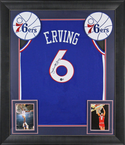 Julius "Dr. J" Erving Authentic Signed Blue Pro Style Framed Jersey BAS Witness