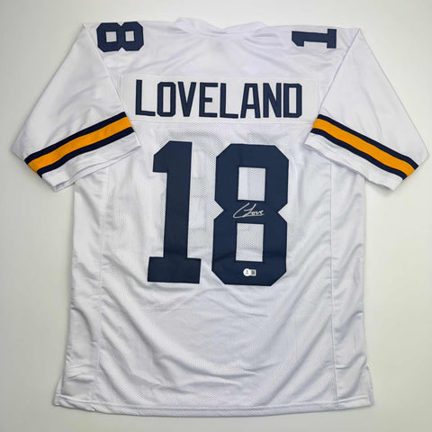 Autographed/Signed Colston Loveland Michigan White College Jersey Beckett COA