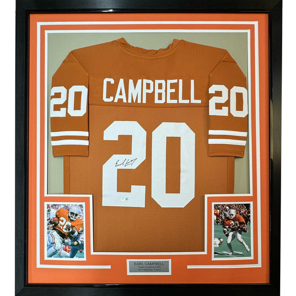 Framed Autographed/Signed Earl Campbell 35x39 Texas Orange Jersey BAS COA