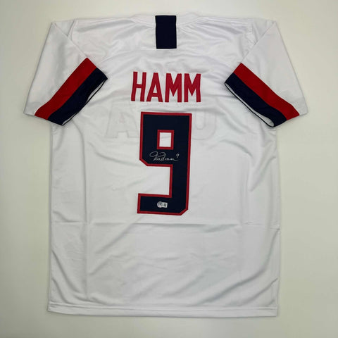 Autographed/Signed Mia Hamm White Team United States World Cup Jersey BAS COA