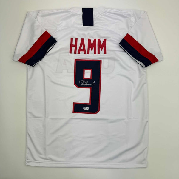 Autographed/Signed Mia Hamm White Team United States World Cup Jersey BAS COA