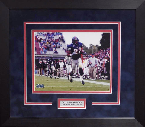 DEUCE McALLISTER AUTOGRAPHED OLE MISS REBELS 8x10 FRAMED PHOTO COA