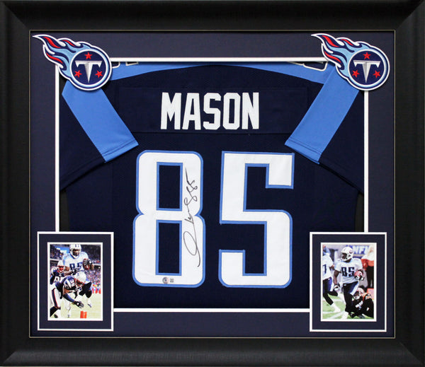 Derrick Mason Signed Navy Blue Pro Style Framed Jersey Signed On #5 BAS Witness