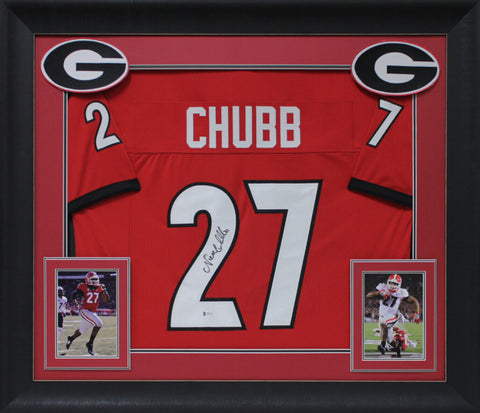 Georgia Nick Chubb Authentic Signed Red Pro Style Framed Jersey BAS Witnessed