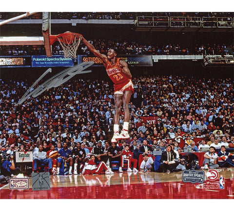 Dominique Wilkins Signed Atlanta Hawks Unframed 8x10 Slam Dunk NBA Photo