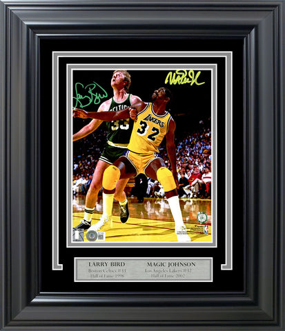 LARRY BIRD & MAGIC JOHNSON AUTOGRAPHED FRAMED 8X10 PHOTO BECKETT 223776