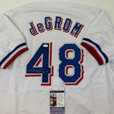 Autographed/Signed Jacob DeGrom Texas White Baseball Jersey JSA COA