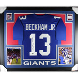 Odell Beckham Jr Autographed Pro Style Blue XL Framed Jersey 35x43 Beckett 53077