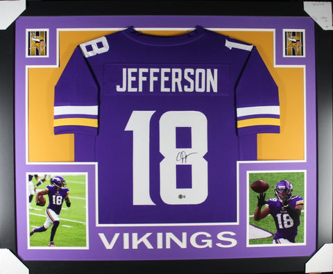 Justin Jefferson Autographed Pro Style Purple XL Framed Jersey Beckett 51218