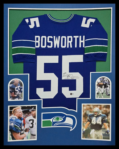 FRAMED SEATTLE SEAHAWKS BRIAN BOSWORTH AUTOGRAPHED SIGNED JERSEY BECKETT HOLO