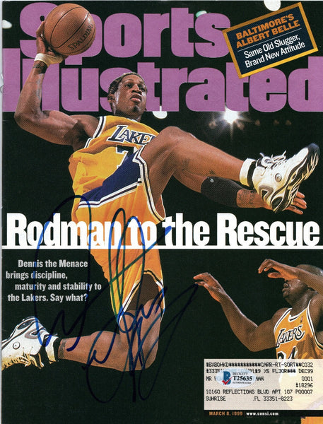 Dennis Rodman Autographed Los Angeles Lakers Sports Illustrated 3/8/99 Beckett