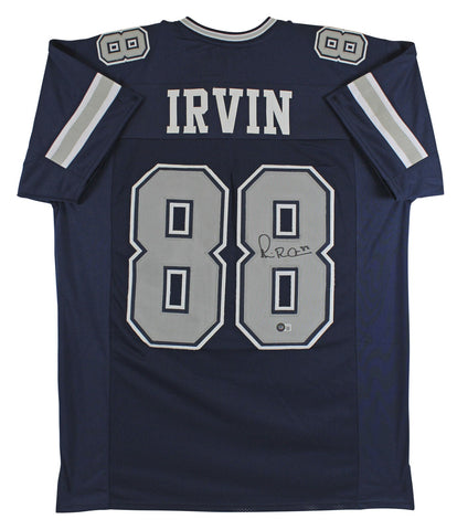 Cowboys Michael Irvin Signed Navy Blue Pro Style Jersey w/ Grey #s BAS Witnessed