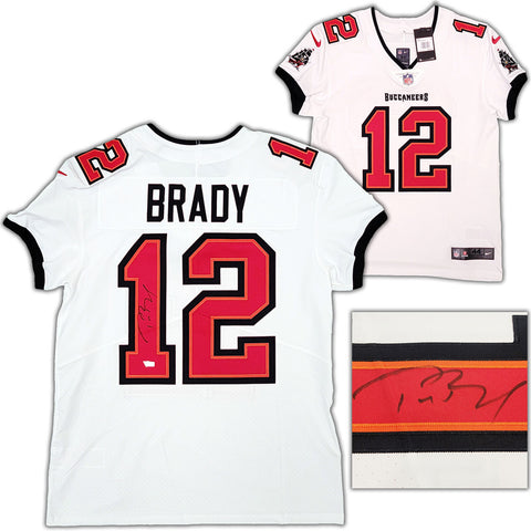 BUCCANEERS TOM BRADY AUTOGRAPHED WHITE NIKE ELITE JERSEY SIZE 44 FANATICS 208711