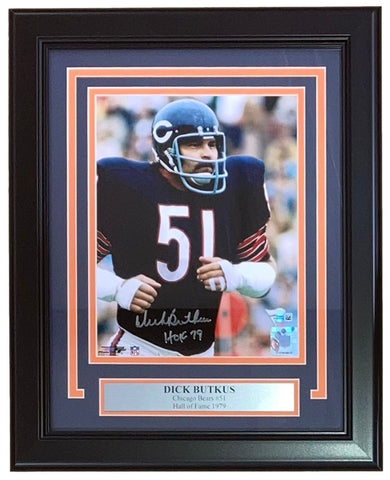 Dick Butkus Signed Framed 8x10 Chicago Bears Photo HOF 79 Inscribed Fanatics