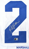 Marshall Faulk Autographed White Pro Style STAT Jersey - Beckett W Hologram