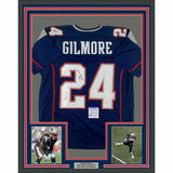FRAMED Autographed/Signed STEPHON GILMORE 33x42 New England Blue Jersey PSA COA
