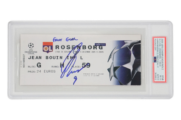 Karim Benzema Signed 2005 UCL Debut Match Ticket Inscribed First Goal - PSA 1.5