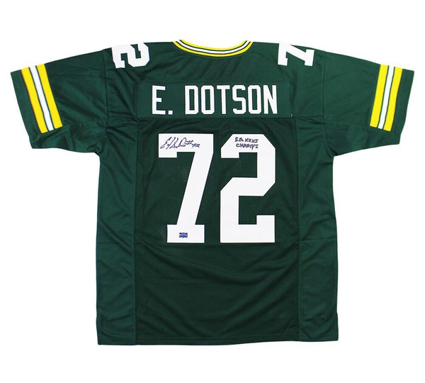 Earl Dotson Signed Green Bay Custom Green Jersey with "SB XXXI Champs" Inscr.
