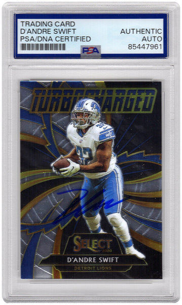 D'Andre Swift Signed Lions 2020 Select Turbo Charged RC Card #T19 - (PSA/DNA)