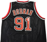 CHICAGO BULLS DENNIS RODMAN AUTOGRAPHED SIGNED BLACK JERSEY JSA STOCK #215736