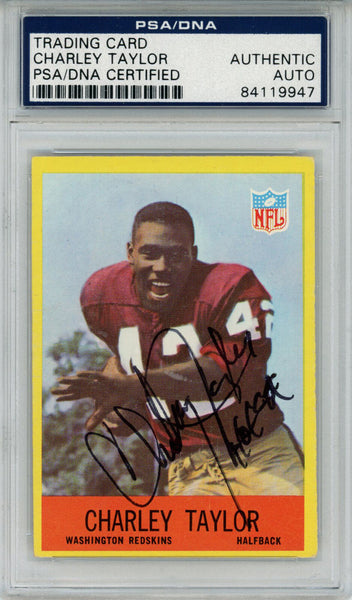 Charley Taylor Signed 1967 Philadelphia #190 Trading Card HOF PSA Slab 43647