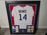 ERNIE BANKS Cubs Signed Autographed Framed Majestic Authentic Jersey Suede PSA