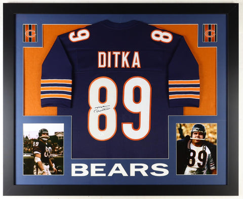 Mike Ditka Signed Chicago Bears 35x43 Framed Jersey (JSA) 1963 NFL Champion/ T.E