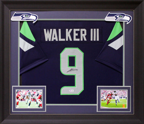 Kenneth Walker III Authentic Signed Navy Blue Pro Style Framed Jersey BAS Wit