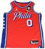 TYRESE MAXEY SIGNED PHILADELPHIA 76ERS #0 RED JORDAN SWINGMAN JERSEY W/ MAD MAX