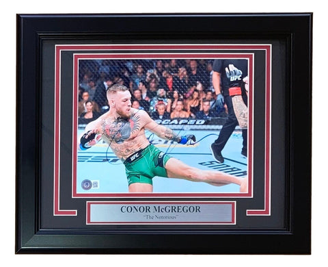 Conor McGregor Signed Framed 8x10 UFC Leg Kick Photo BAS