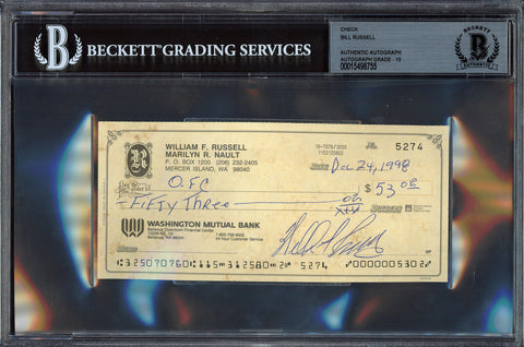 Bill Russell Autographed Check Celtics Auto Grade Gem Mint 10 Beckett #15498755