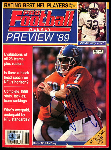 John Elway Autographed Pro Football Weekly Magazine Broncos Beckett QR #BS12738