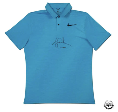 Nike Golf Tiger Woods Autographed Blue Fury Polo Shirt UDA LE 25