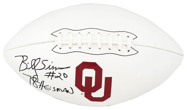 Billy Sims Signed Oklahoma Logo Brand White Logo Football w/78 Heisman -(SS COA)