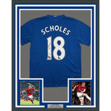 Framed Signed Paul Scholes 35x39 Manchester United Blue Jersey Beckett COA