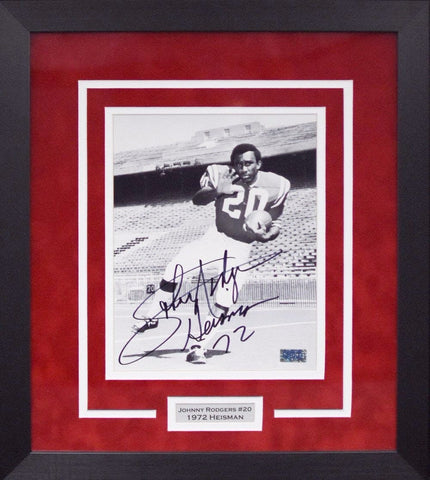 JOHNNY RODGERS SIGNED NEBRASKA CORNHUSKERS 8x10 FRAMED PHOTO W/ 72 HEISMAN
