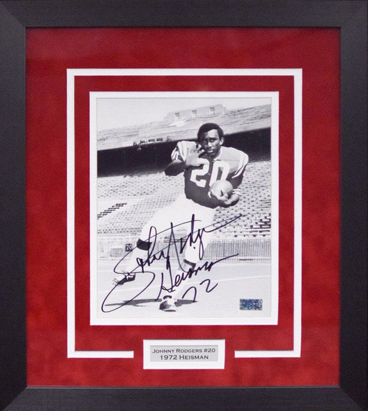 JOHNNY RODGERS SIGNED NEBRASKA CORNHUSKERS 8x10 FRAMED PHOTO W/ 72 HEISMAN