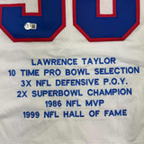 Autographed/Signed Lawrence Taylor New York White Stat Football Jersey Beckett B